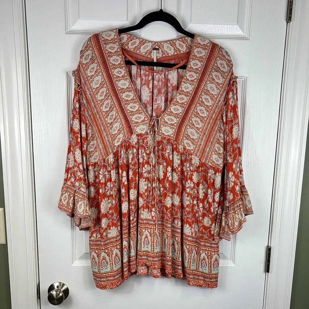 Free People orange moonlight dance tunic top sz